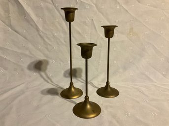 Set Of 3 Vintage Mid-Century Brass Taper Candle Candlestick Holder Set Of 3