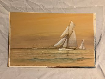 Frederick Tordoff The Americas Cup Galatea 6th Challenger V. Mayflower Water Color Original Art On Board