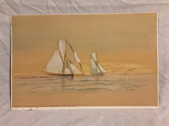 Genesta And Puritan America Cup Watercolor With Body Color By Frederick Tordoff Original Art