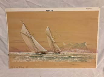 British Yachts Racing Off Gibraltar Watercolor By Frederick Tordoff Original Art