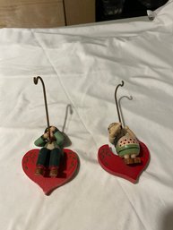 Pair Of Vintage Wooden Dutch Wall Hangers Hand Painted 5 Inches