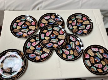 Adorable Set Of 8 Dept 56 Tea Party Salad / Dessert Plate Discontinued Department 56