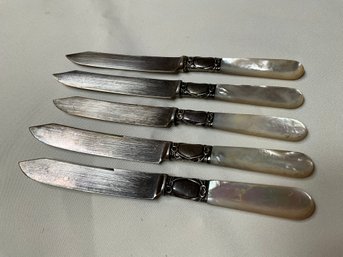 Set Of 5 Pearl Handle Pairing Knives With Sterling Silver Collars By Shelton Cutlery Co