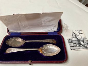 Set Of 2 Vintage Victorian Silver Plated Dessert Spoons