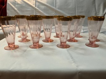 Set Of 12 Antique Tiffin Pink Rambler Rose Tumbler Glassware