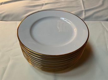 Set Of 10 Pier One Monno Bangladesh White Dinner Plates Hand- Painted Gold Trim 10 Inch