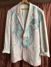 Vintage Silk Wool Blazer Hand Painted By Yaari Size Large