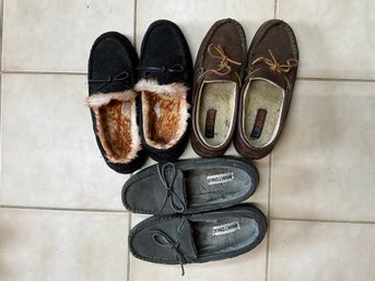 3 Pairs Mens Moccasin Rubber Bottom Indoor Outdoor Slippers Size 10