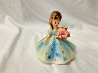 Josef Originals October Opal Birthstone Girl Blue Dress Porcelain Figurine Japan VINTAGE