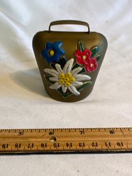 Vintage Brass Like Metal Cow Goat Bell Hand Painted Flowers 4 Inches