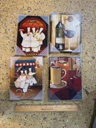 Lot Of 4 Kitchen Wall Hanging Plaques Coffee Wine Italian Kitchen Decor