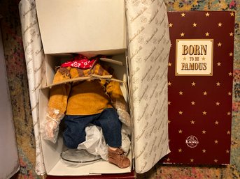 Knowles Born To Be Famous  Porcelain Doll Little Davey Crockett 16 Inches With Stand New In Box