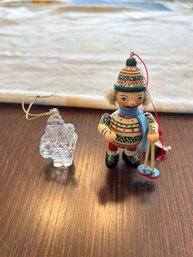 Plastic Clear Santa Ornament Inch And 1/2 And Wooden Kathe Wohlfahrt Ornament Missing Skies 3 Inchs