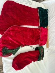 Red And Green Velvet With Satin Lining 2 Stockings And 1 Sack