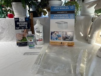 New Gloves Hand Sanitizers And 2 Face Shields Lot See Photos