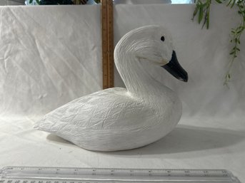 Signed Hand-Carved & Hand-Painted White Wooden Duck Decoy Folk Art