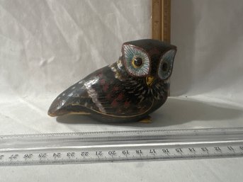 Vintage Colorful Cloisonne Enameled Brass Owl Figurine