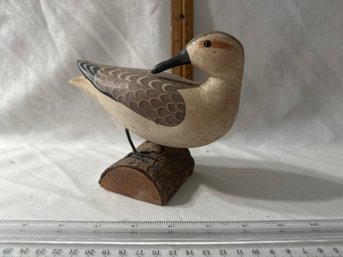 Vintage Wood Hand Carved Painted Signed Shore Bird Sanderling On Tree Base Nautical Beach House Decor Display