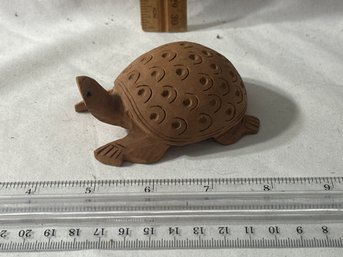 Vintage Hand Carved Wooden Turtle Sculpture Collectible Land Tortoise Statue Figurine