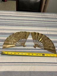 Set Of Two Solid Brass Oriental Hanging Fans Vintage