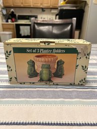 Set Of 3 Frog Planter Holders 4 1/4 Inches Brand New In The Box