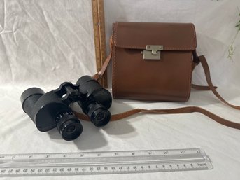 Vintage Edmund Scientific  Binoculars  7x35 Post WWII Era With Vintage Top Grain Cowhide Case