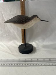 Wood Carved Painted Sandpiper On A Natural Wood Base Shore Bird Nautical Home Decor