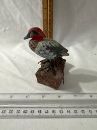 Vintage Hand Carved Painted Duck Shore Bird Figure On Real Tree Branch