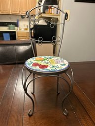 Vintage 17 Inch Metal Chair With Hand Painted Porcelain Seat For Flowers Or Dolls