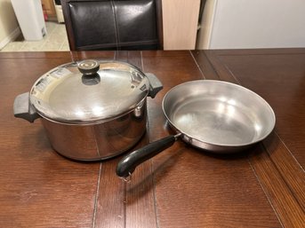 Two Pieces Of Revere Ware Excellent Condition 10 Inch Fry Pan 4 1/2 Qt Pot