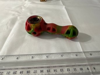 Red Green Yellow Silicone Spoon Pipe With Inlaid Glass Bowl See Photos