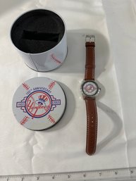 Brand New New York Yankees Watch 100 Years Anniversary Wristwatch 1903-2003 Avon Metal Tin Dented