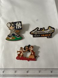 A Loa Lot Of Three Disney Pins New York Yankees Mickey Mouse 2006 Chip N Dale 2004 Test Track Epcot 2007