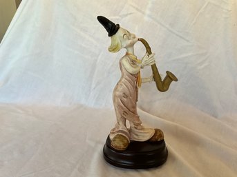 Vintage Hobo Clown Figurine Music Box Statue Playing Saxophone Horn