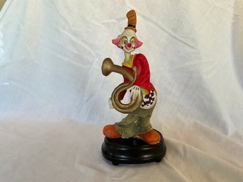 Vintage Hobo 11 Inch Clown Music Box Figurine Statue Playing French Horn