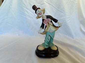 Vintage Hobo Clown Smiling With Top Hat Music Box Figurine Statue