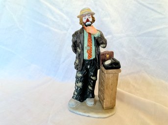 SALESMAN  Hobo Clown 8 Inch - Telephone Salesman Emmett Kelly Jr Bisque Porcelain - 8' Tall By Flambro