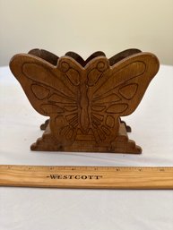 Wooden Butterfly Napkin Holder Vintage Medium Brown Wood