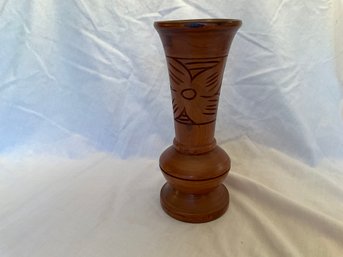 MCM Vintage Hand Turned Hard Wood Vase 10 Inch Tall