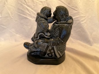 Alaskan Inuit Signed Boma Canada Mother & Child Soapstone Carved Sculpture