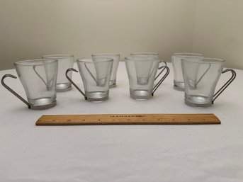 Vintage Set Of 8 Bormioli Rocco Cappuccino Cups Wire Handle Tempered Glass Italy