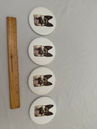 Set Of 4 German Shepherd Stoneware Coasters Cork Back