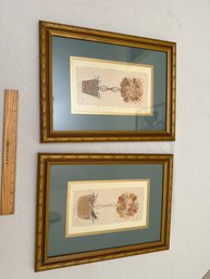 Set Of 2 Pressed Flower Framed Wall Art Topiary Design I And II Real Pressed Flowers Signed By Artist