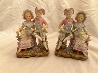 Set Of 2 Vintage Arnart Creations Bisque Porcelain Gorgeous Pair Meissen Style  Boy And Girl Figurines