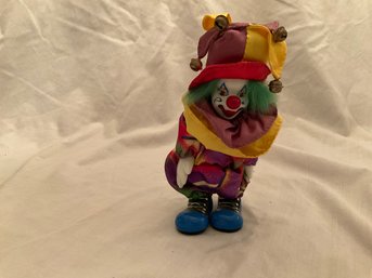 Colorful Vintage 7 Inch Clown Figurine Porcelain Face And Hands