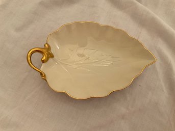 Vintage NWT Lenox Hand Decorated With 24K Gold China Leaf Shaped Candy Dish