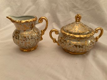 VINTAGE - Mitterteich Bavaria Germany Gold Leaf Sugar Bowl And Creamer