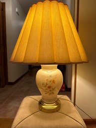 Vintage 29 Inch Iridescent Porcelain Floral Lamp With Tulip Shade