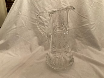 Pretty Vintage Crystal Clear Industries Clear Cut Ashley 11 Inch Pitcher Roses Swags