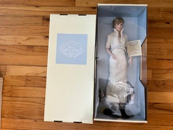 Franklin Mint Portrait Doll Princess Diana Of Wales Porcelain Doll In White Beaded Set Dress